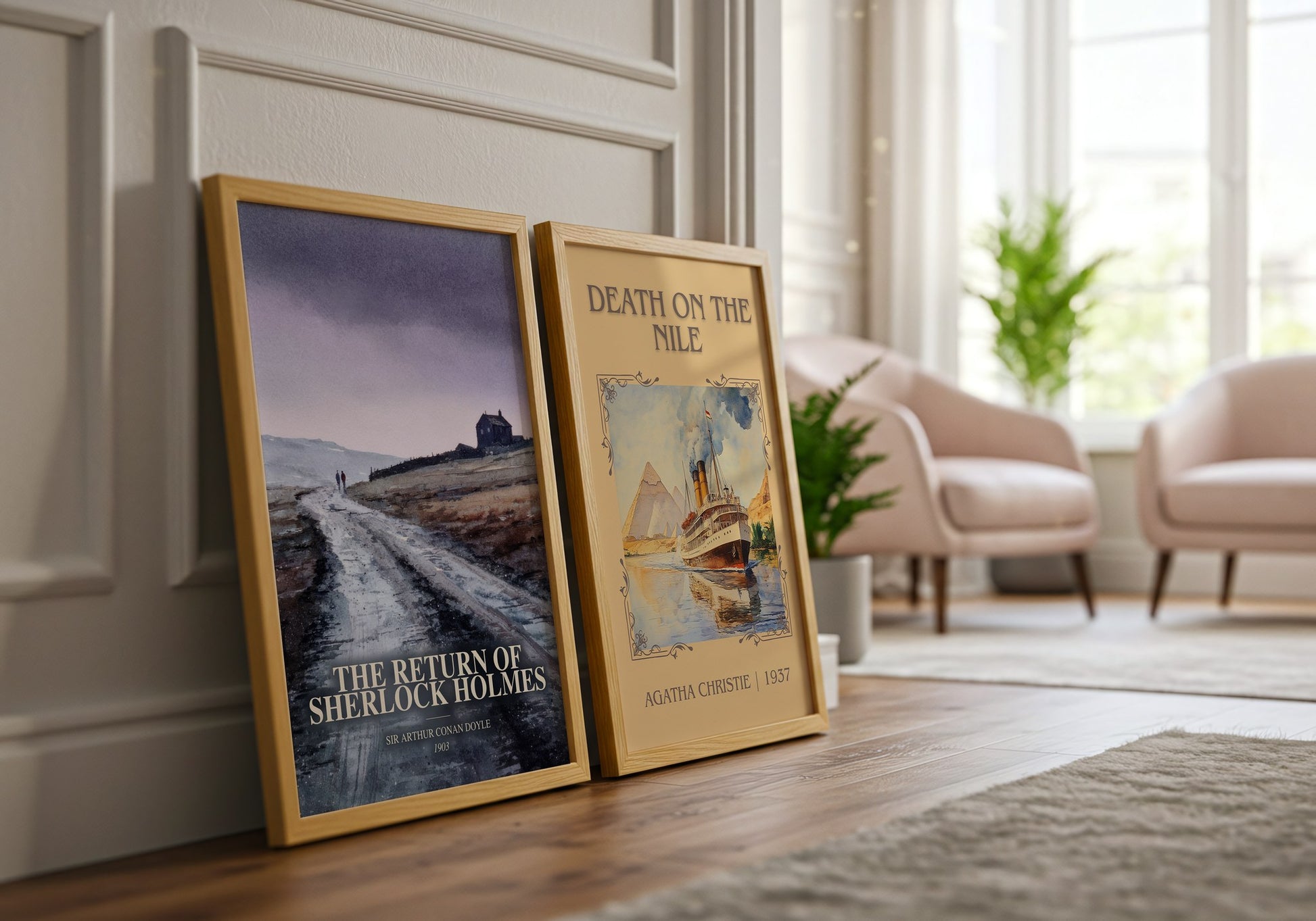 The Return Of Sherlock Holmes watercolour print framed by window – literary home decor