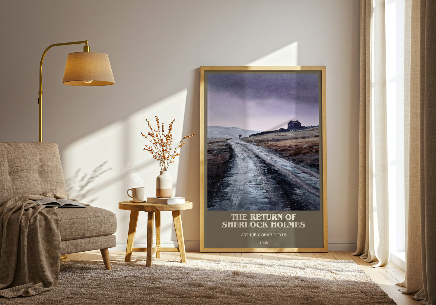The Return Of Sherlock Holmes book cover print framed by window – literary home decor