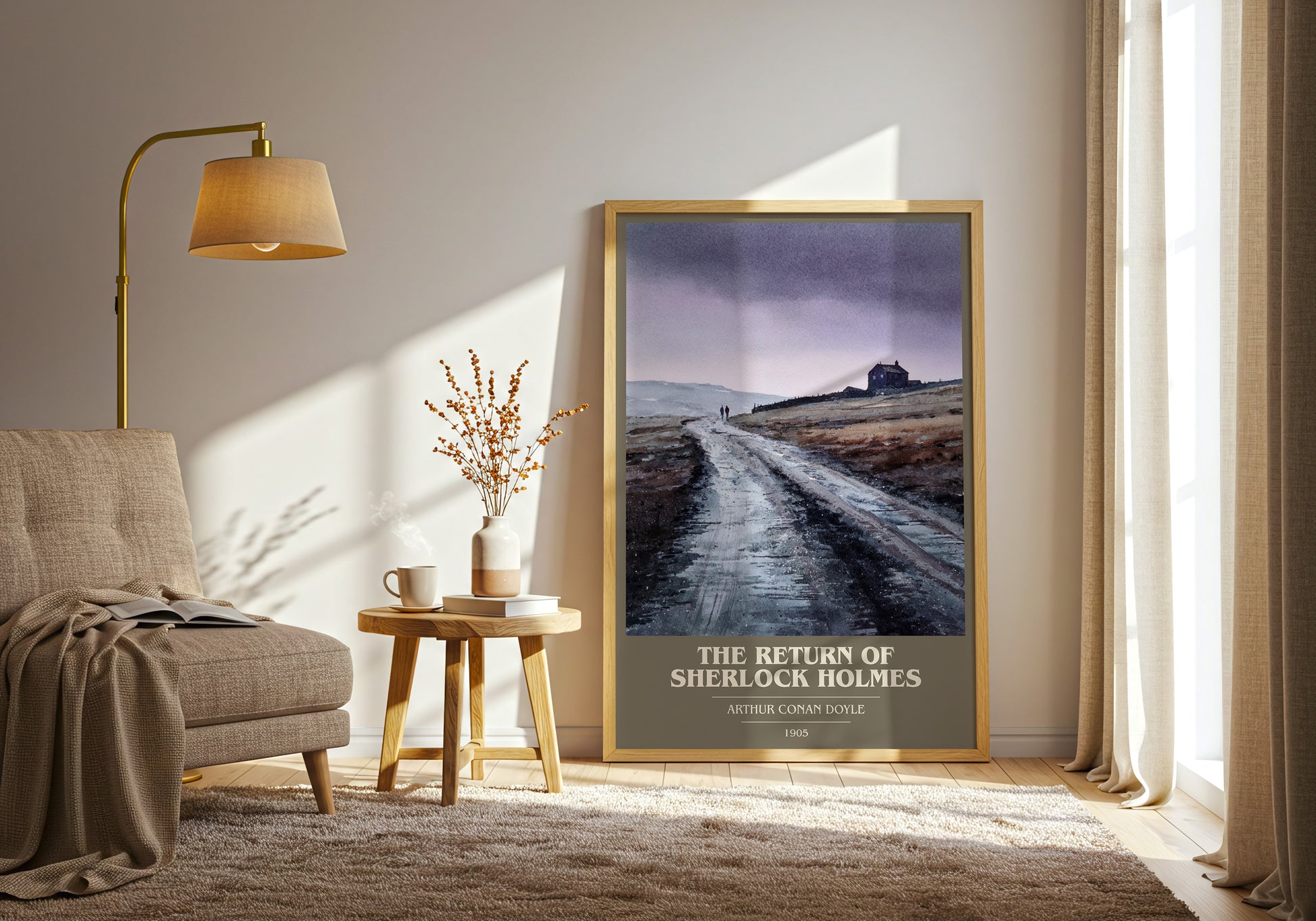 The Return Of Sherlock Holmes book cover print framed by window – literary home decor