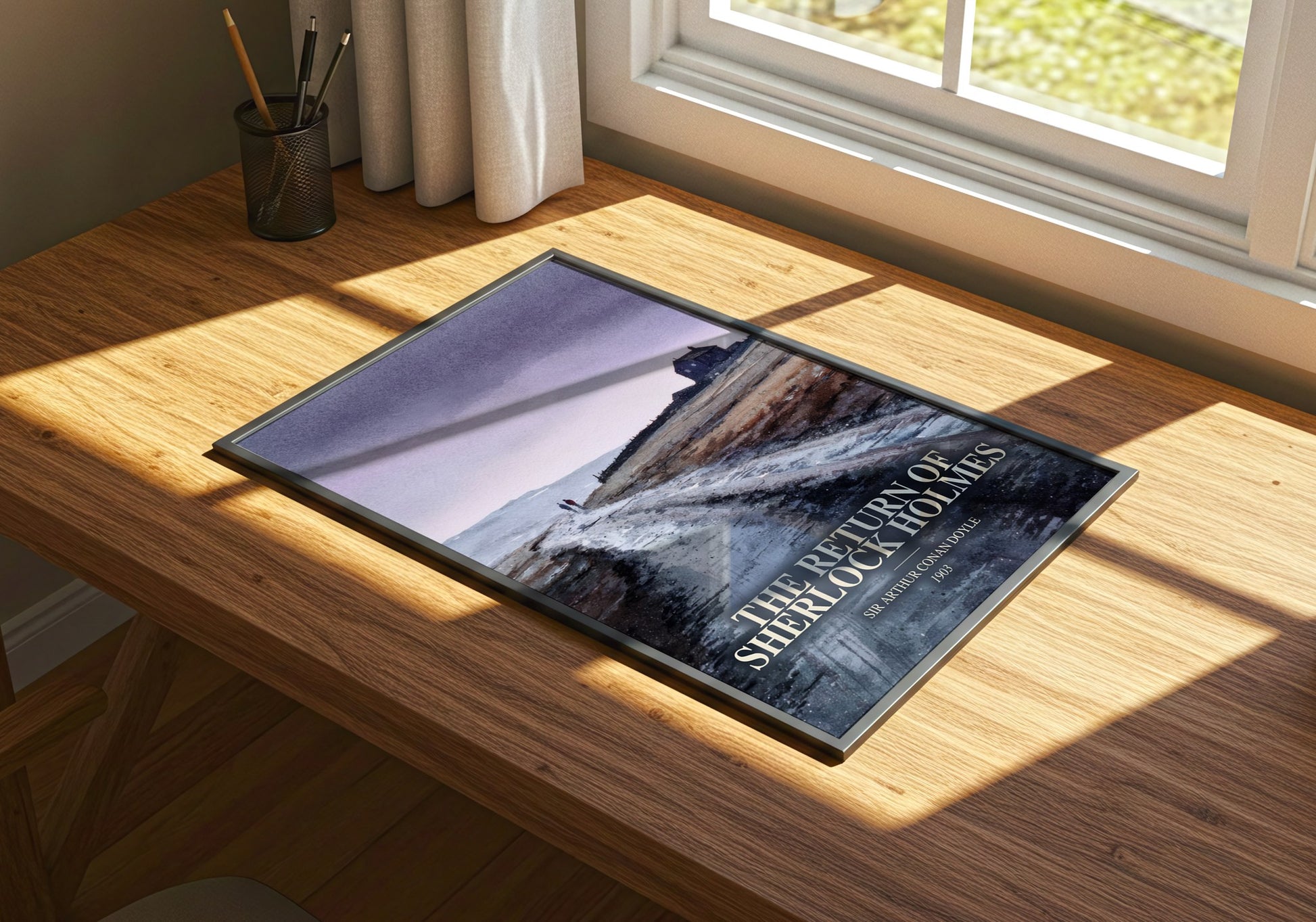The Return Of Sherlock Holmes watercolour book poster framed on wall – mystery wall art
