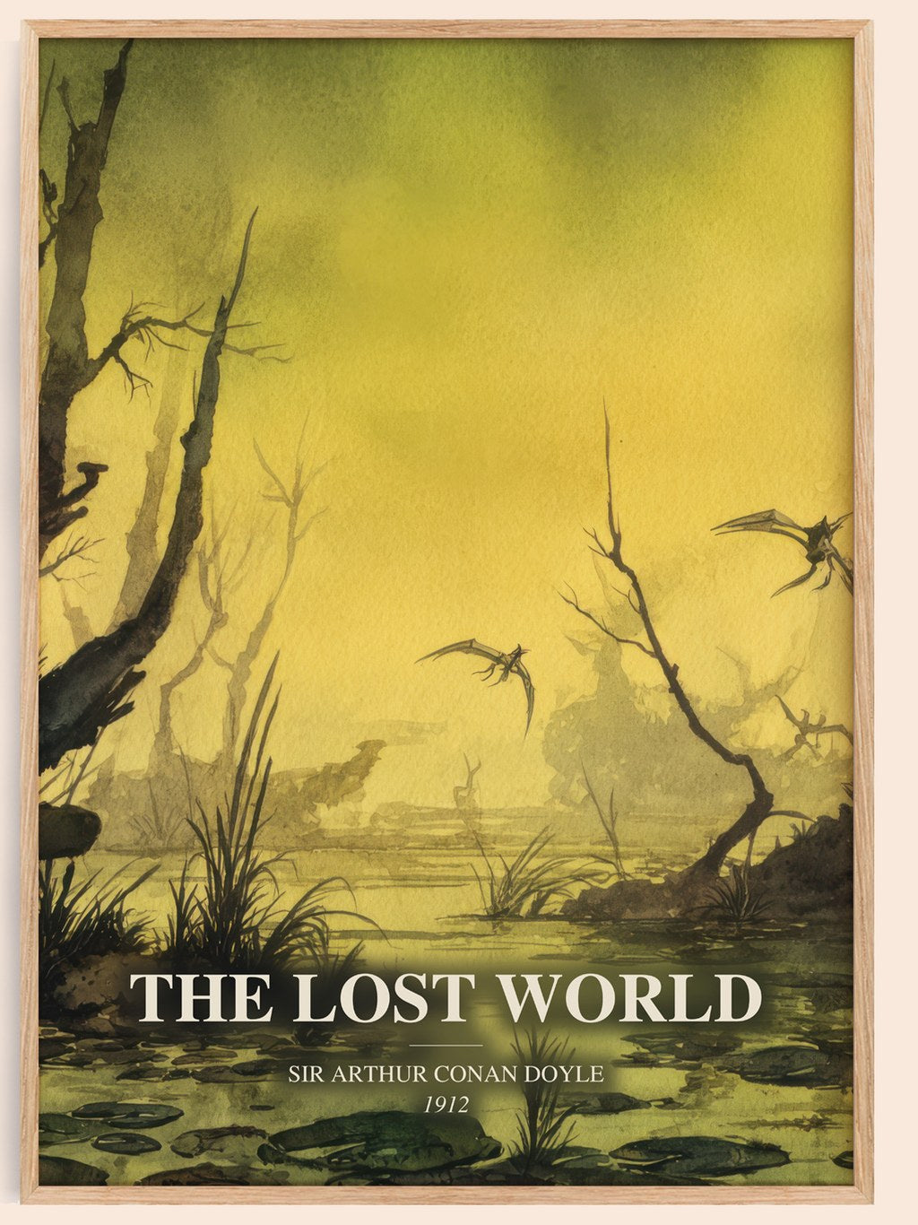 The Lost World watercolour book poster by Sir Arthur Conan Doyle – framed literary art print