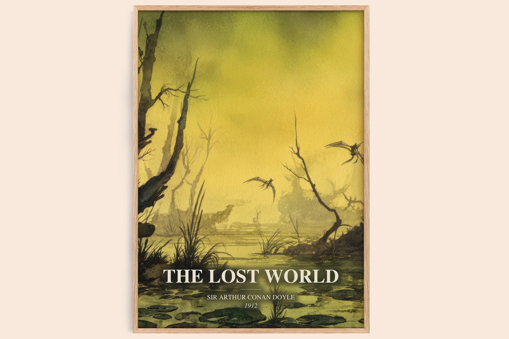 The Lost World watercolour book poster by Sir Arthur Conan Doyle – framed literary art print