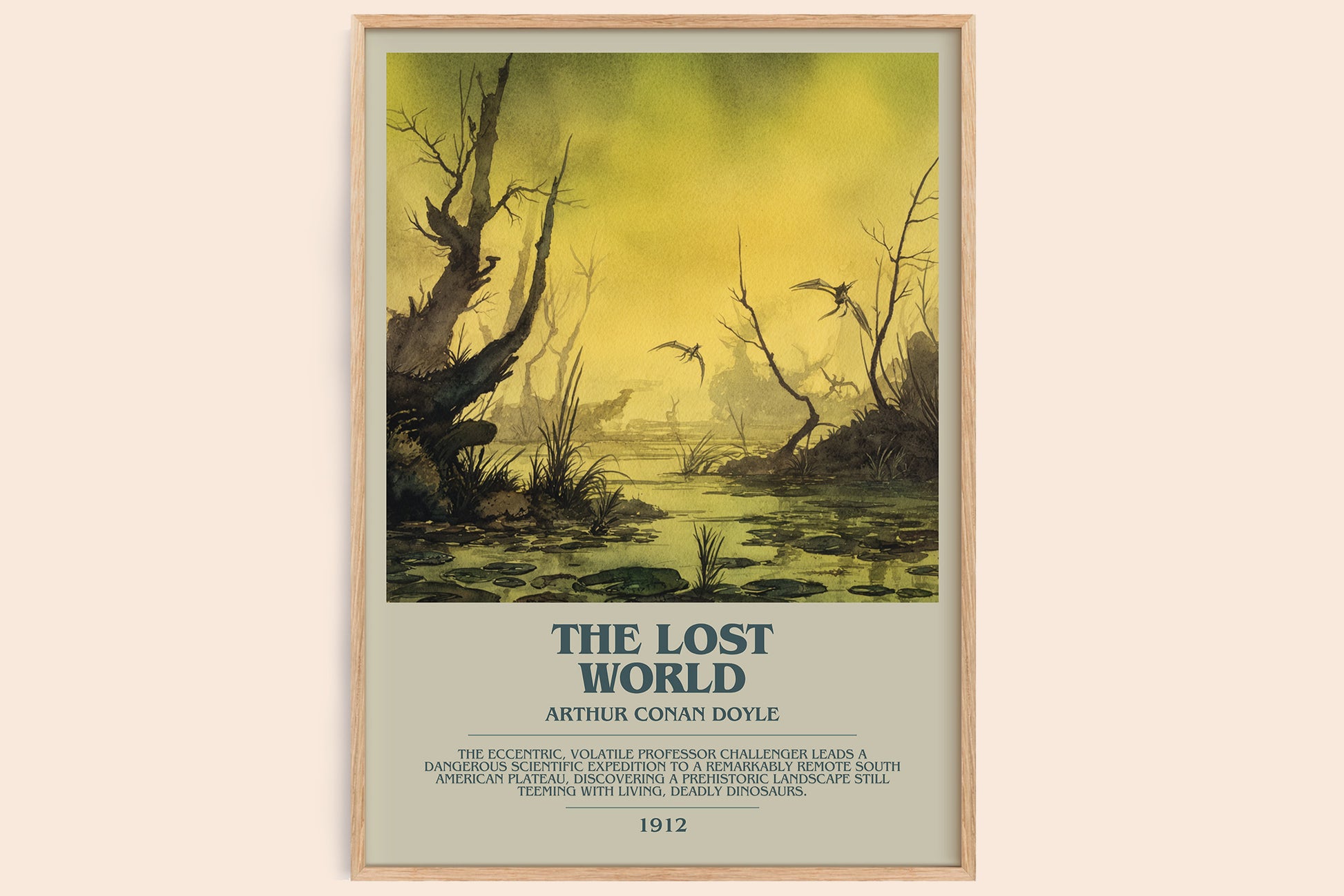 The Lost World bookish book poster by Arthur Conan Doyle – framed literary art print