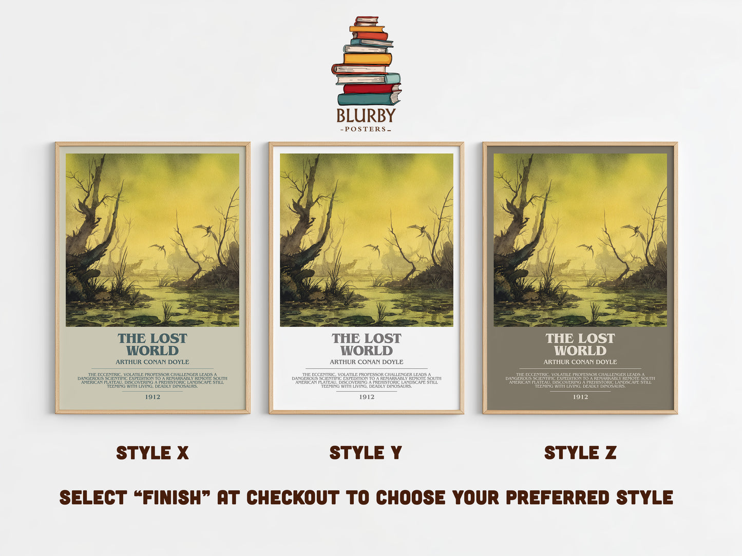 The Lost World bookish print in frame leaning in hallway – adventure wall art