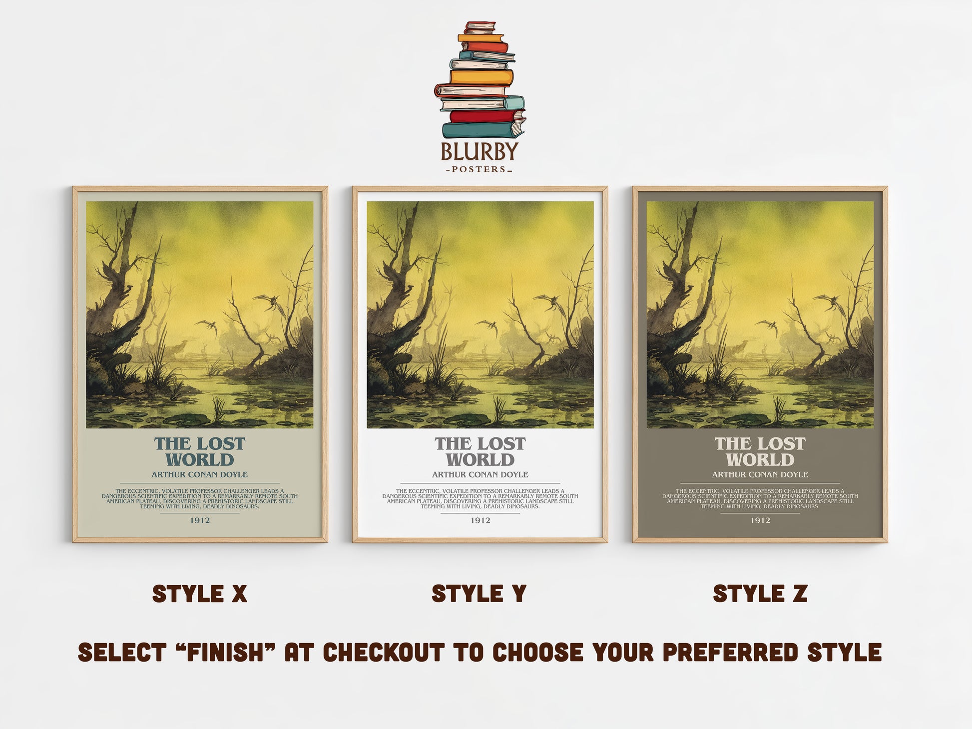The Lost World bookish print in frame leaning in hallway – adventure wall art