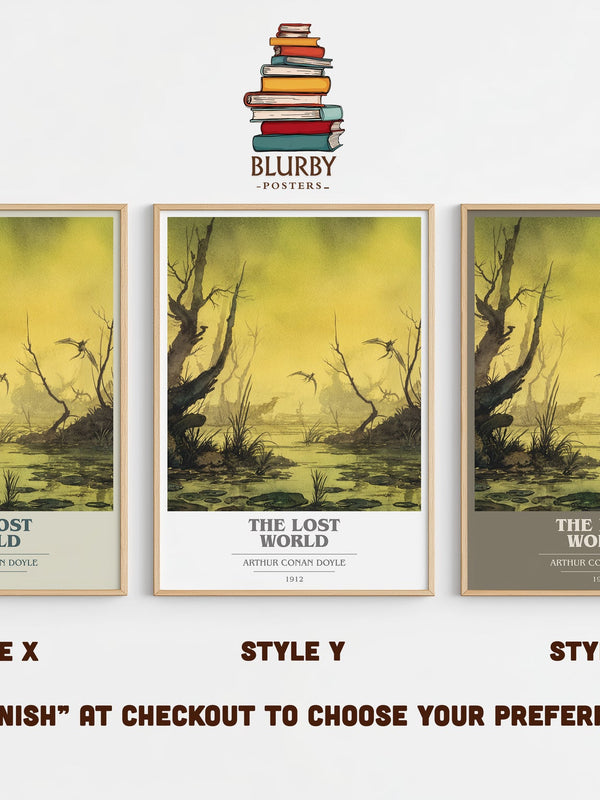 The Lost World book cover print in frame leaning in hallway – adventure wall art