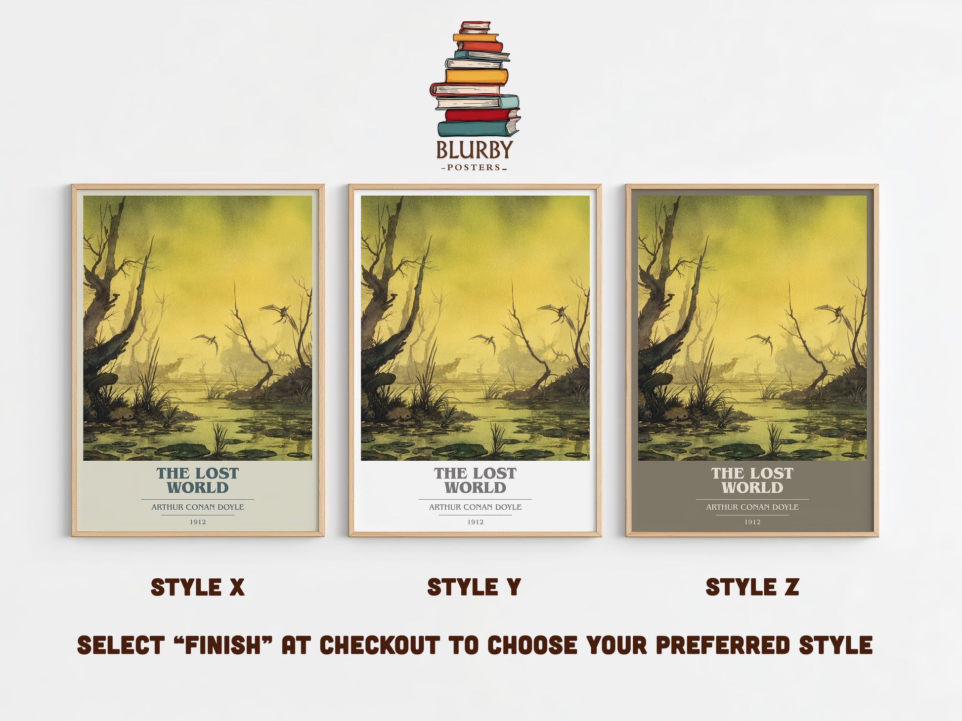The Lost World book cover print in frame leaning in hallway – adventure wall art