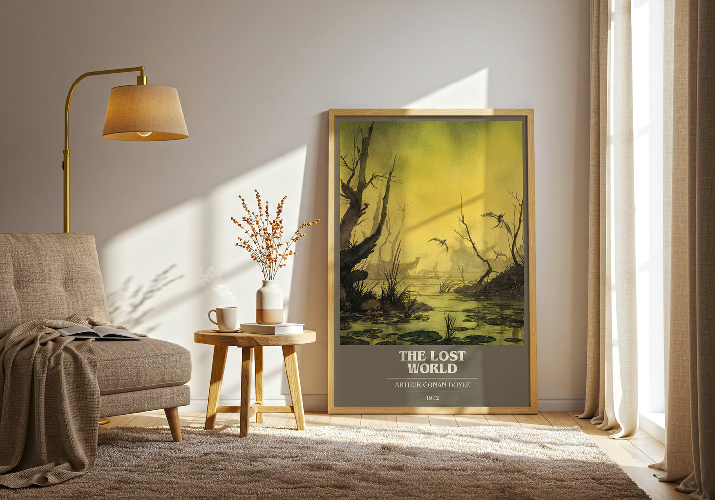 The Lost World book cover print framed by window – literary home decor