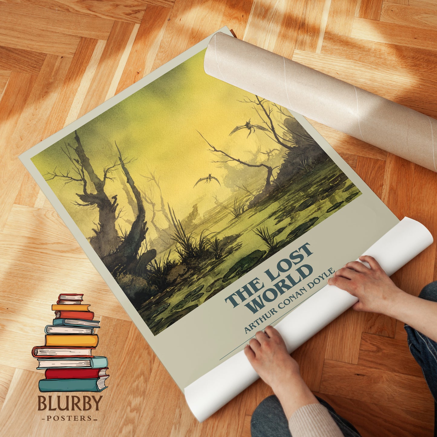 The Lost World bookish print on bookshelf – Arthur Conan Doyle fan gift