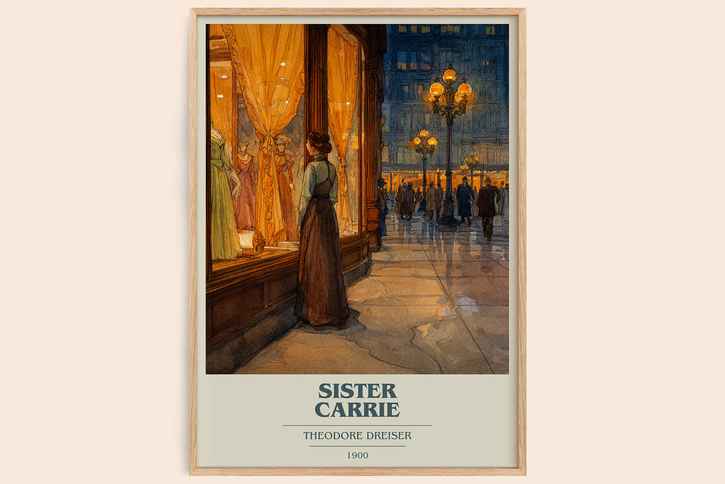 Sister Carrie book cover book poster by Theodore Dreiser – framed literary art print