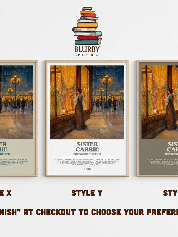 Sister Carrie bookish print in frame leaning in hallway – classic literature wall art