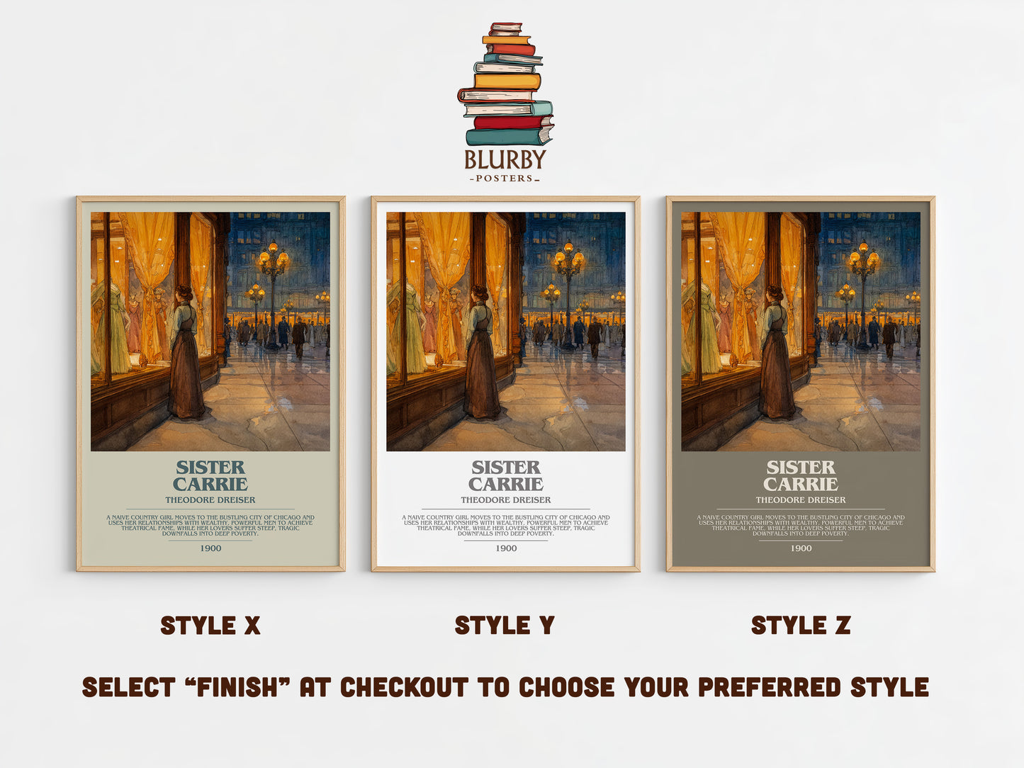 Sister Carrie bookish print in frame leaning in hallway – classic literature wall art