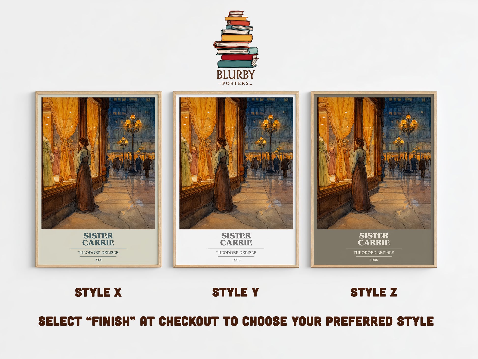 Sister Carrie book cover print in frame leaning in hallway – classic literature wall art