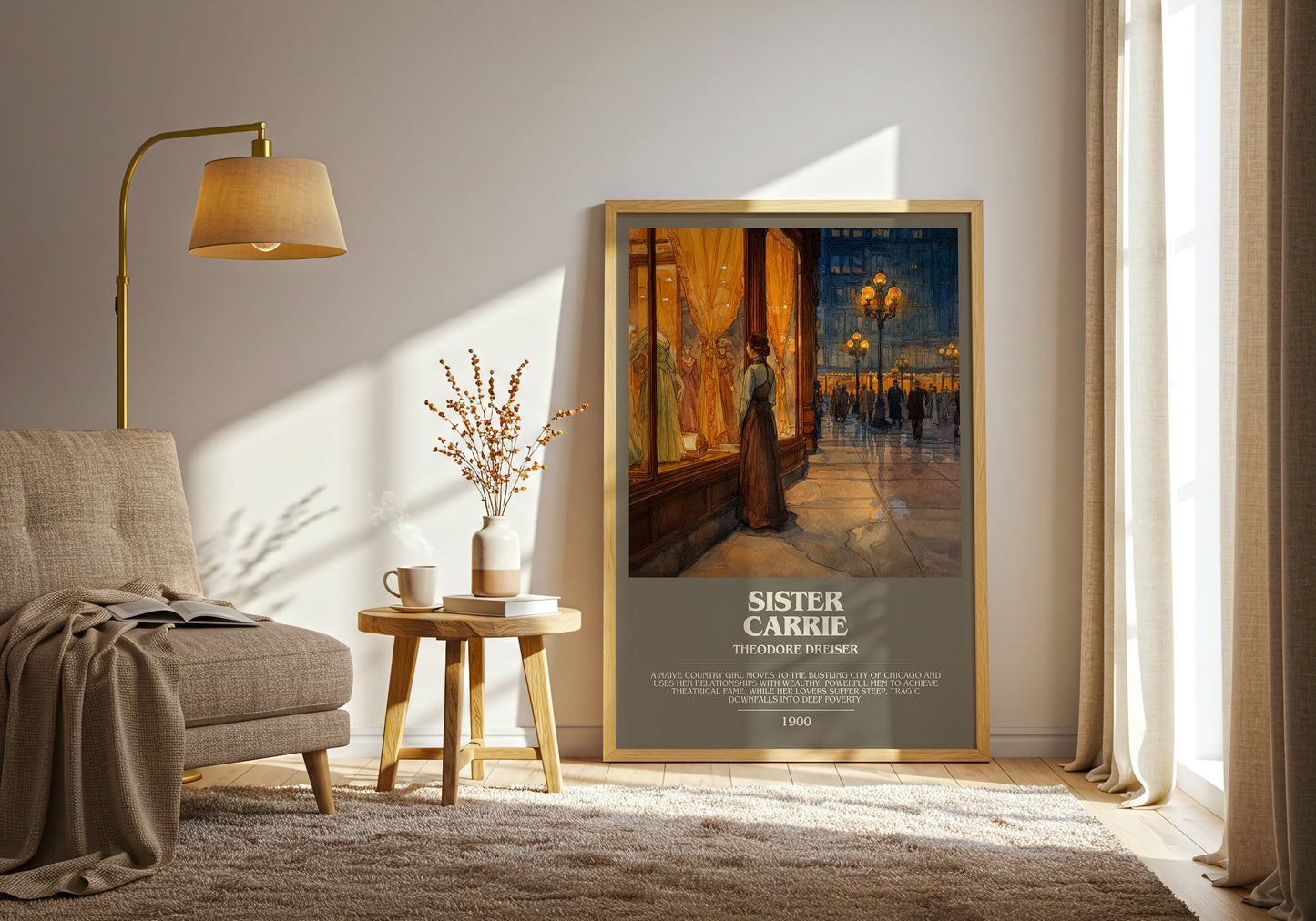 Sister Carrie bookish print framed by window – literary home decor