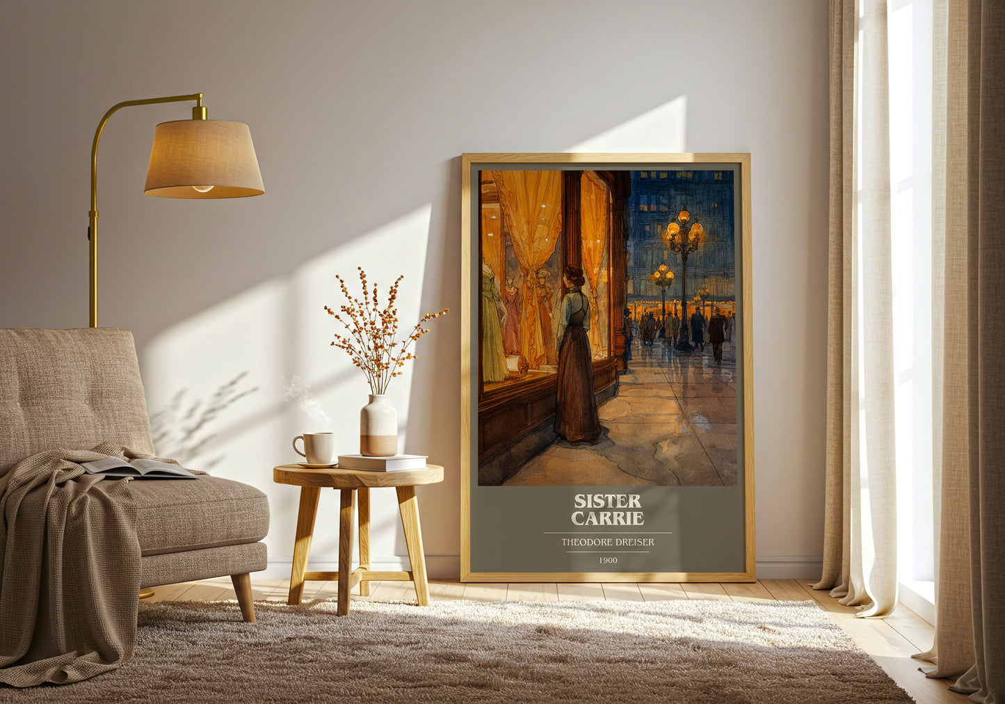 Sister Carrie book cover print framed by window – literary home decor