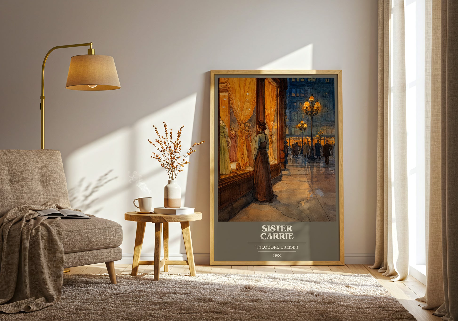 Sister Carrie book cover print framed by window – literary home decor