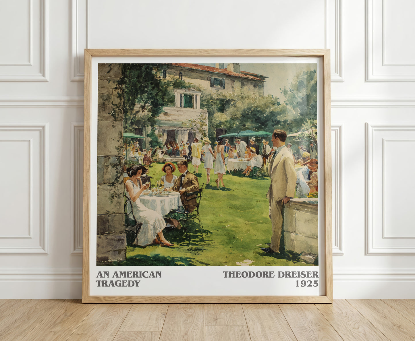 An American Tragedy literary print in frame leaning in hallway – classic literature wall art
