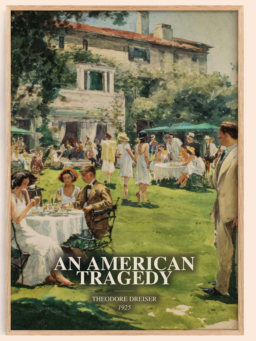An American Tragedy watercolour book poster by Theodore Dreiser – framed literary art print