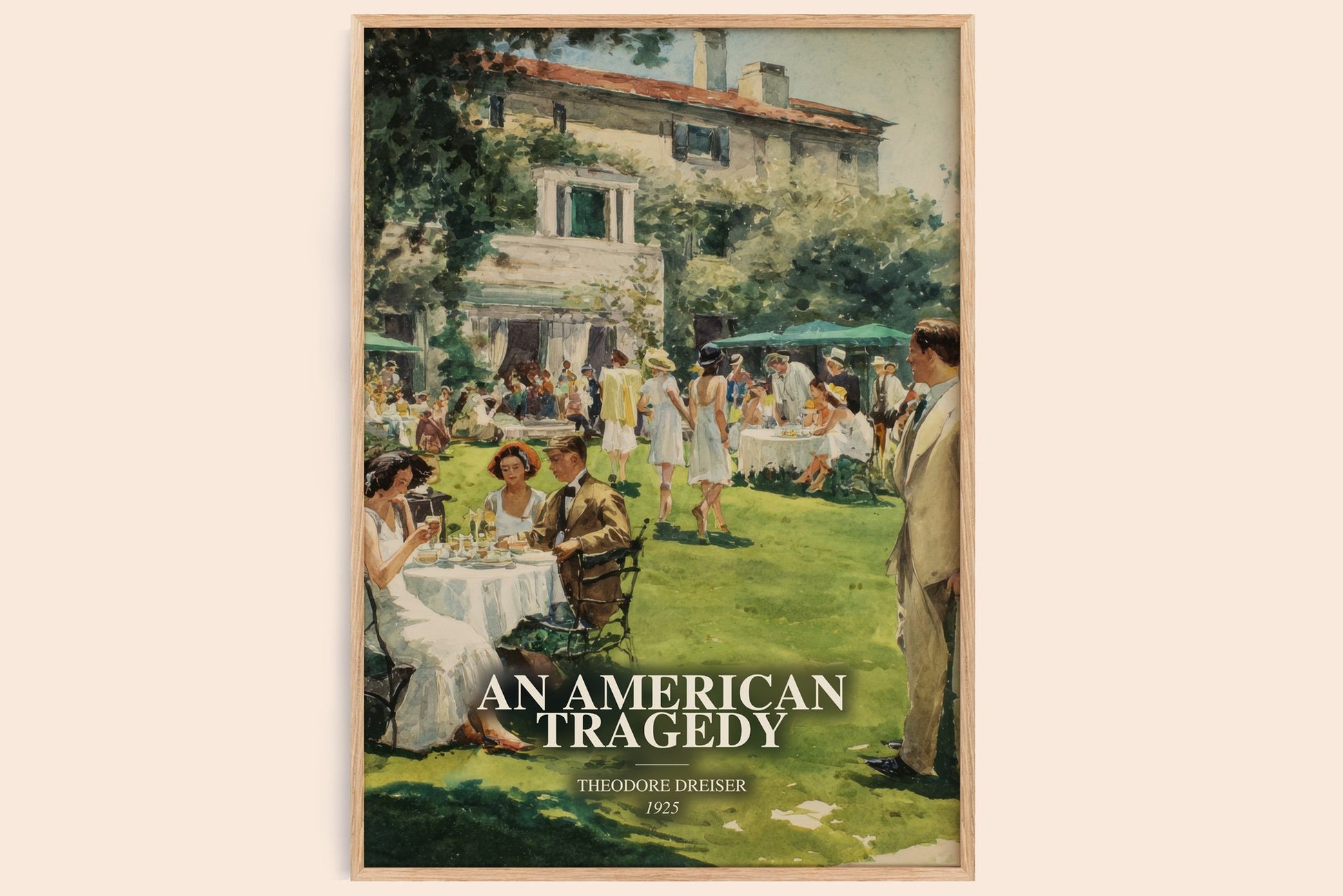 An American Tragedy watercolour book poster by Theodore Dreiser – framed literary art print