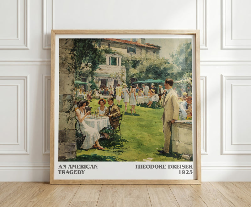 An American Tragedy literary print in frame leaning in hallway – classic literature wall art