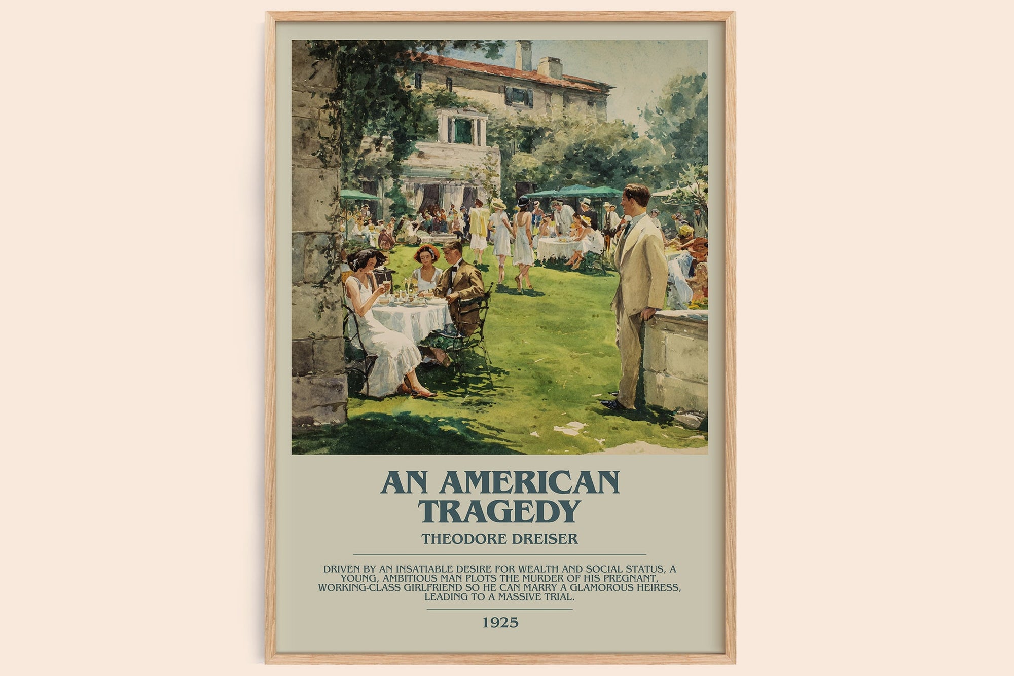 An American Tragedy bookish book poster by Theodore Dreiser – framed literary art print