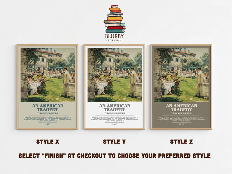 An American Tragedy bookish print in frame leaning in hallway – crime wall art