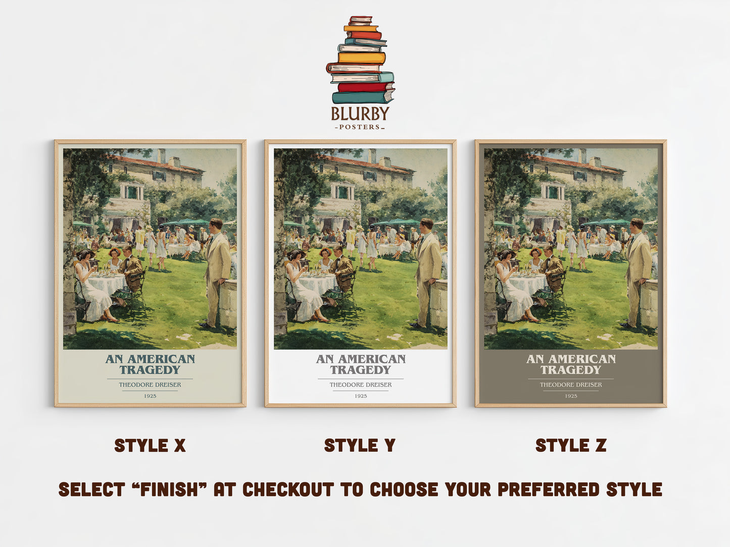 An American Tragedy book cover print in frame leaning in hallway – classic literature wall art
