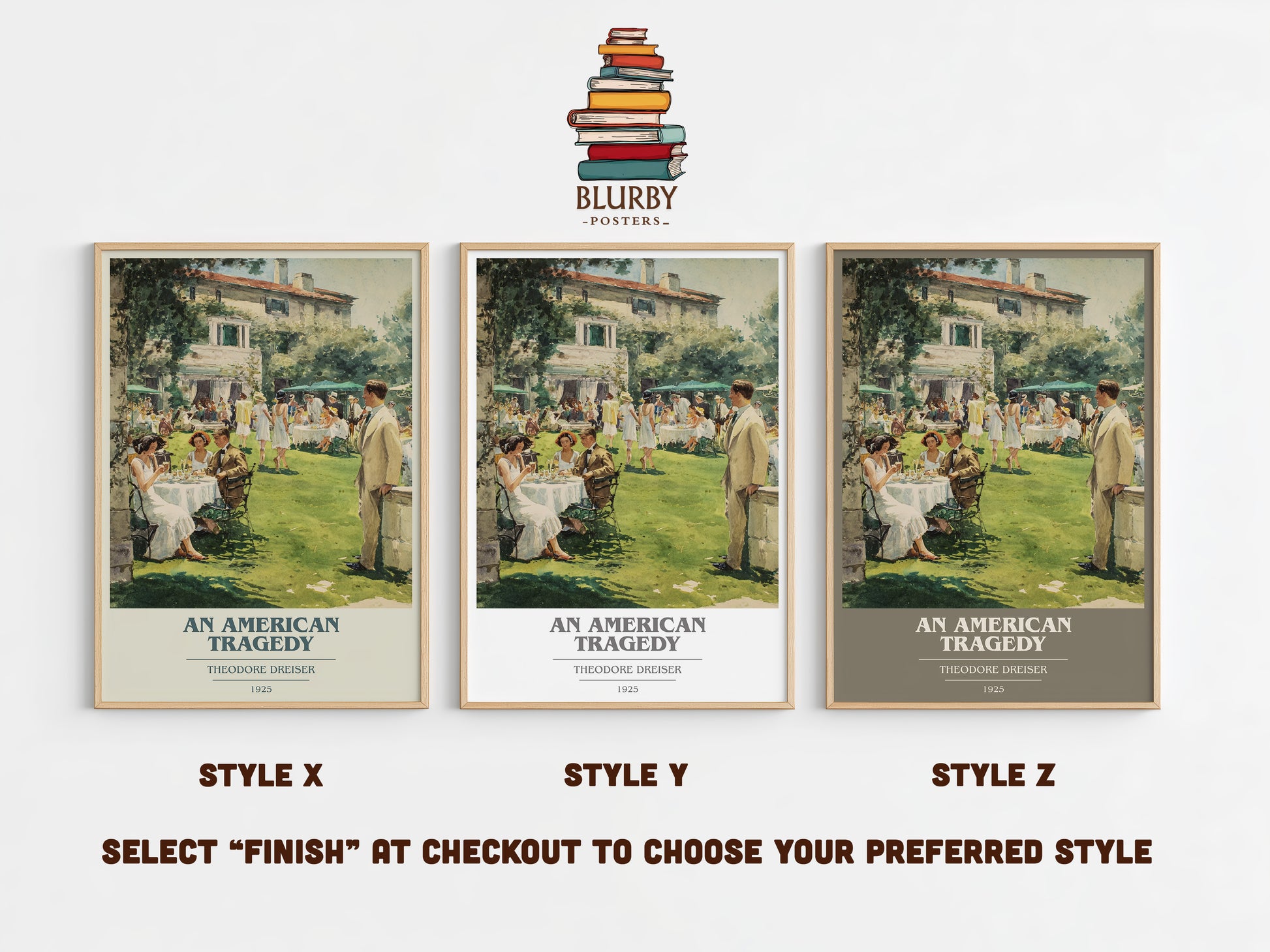 An American Tragedy book cover print in frame leaning in hallway – classic literature wall art