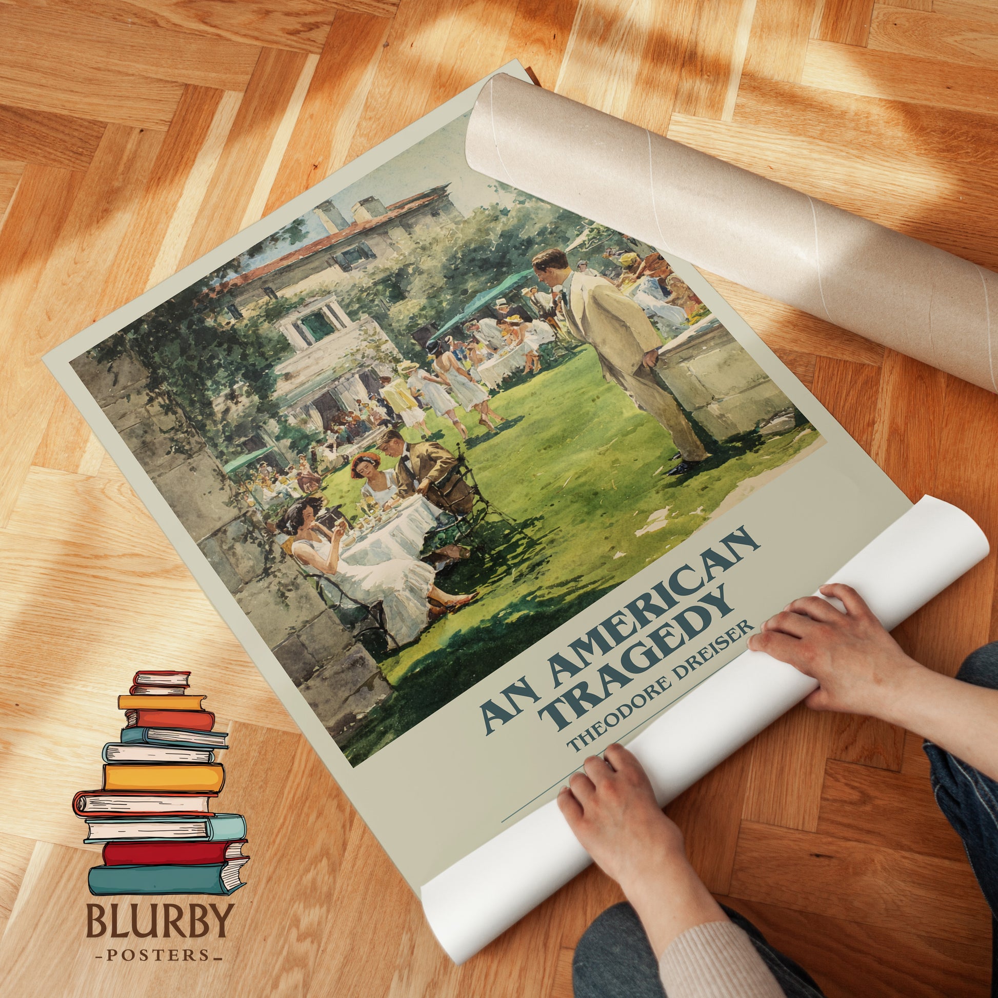An American Tragedy bookish print on bookshelf – Theodore Dreiser fan gift