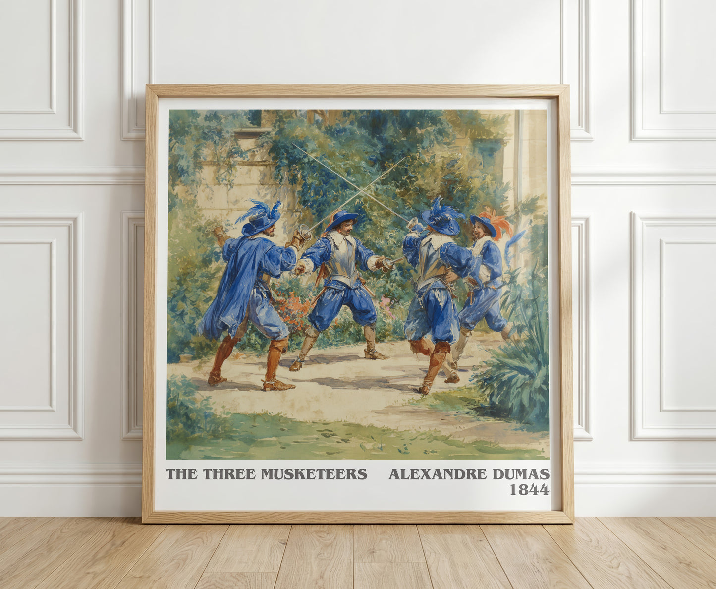 The Three Musketeers literary print in frame leaning in hallway – adventure wall art