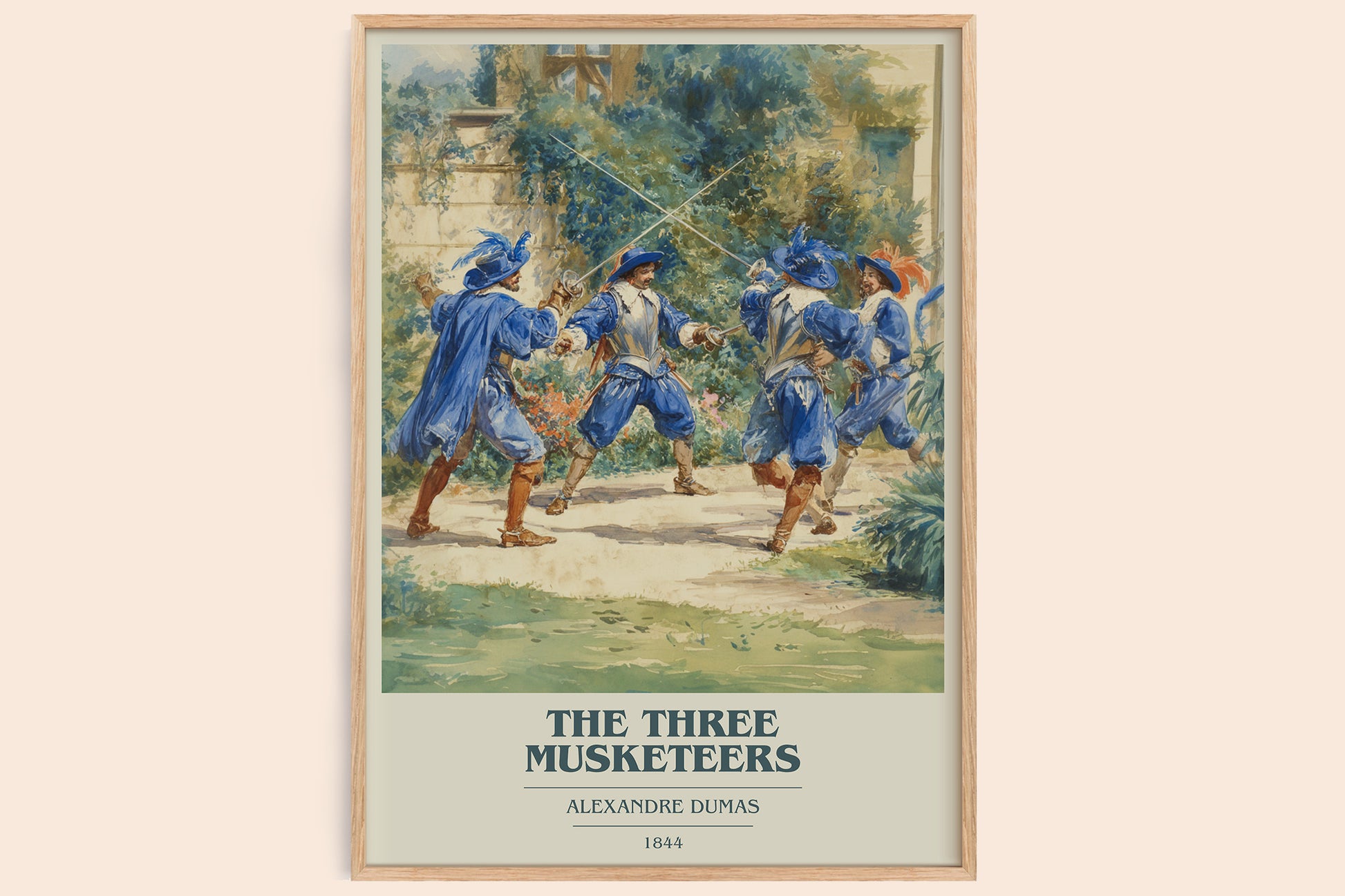 The Three Musketeers book cover book poster by Alexandre Dumas – framed literary art print