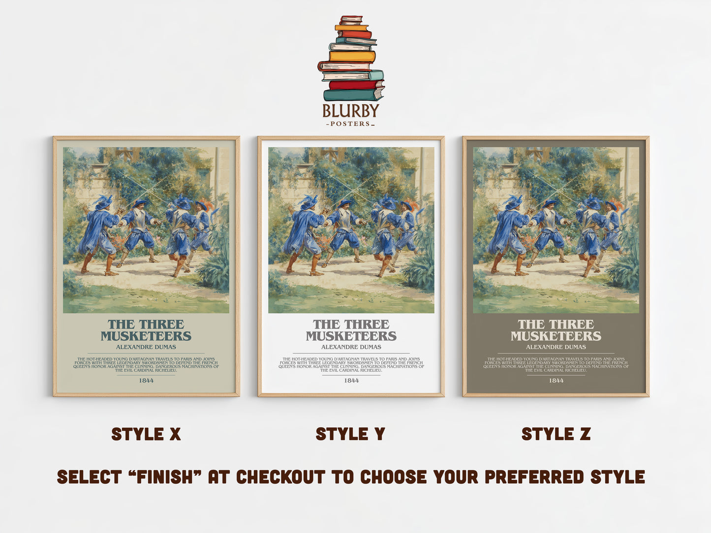 The Three Musketeers bookish print in frame leaning in hallway – adventure wall art