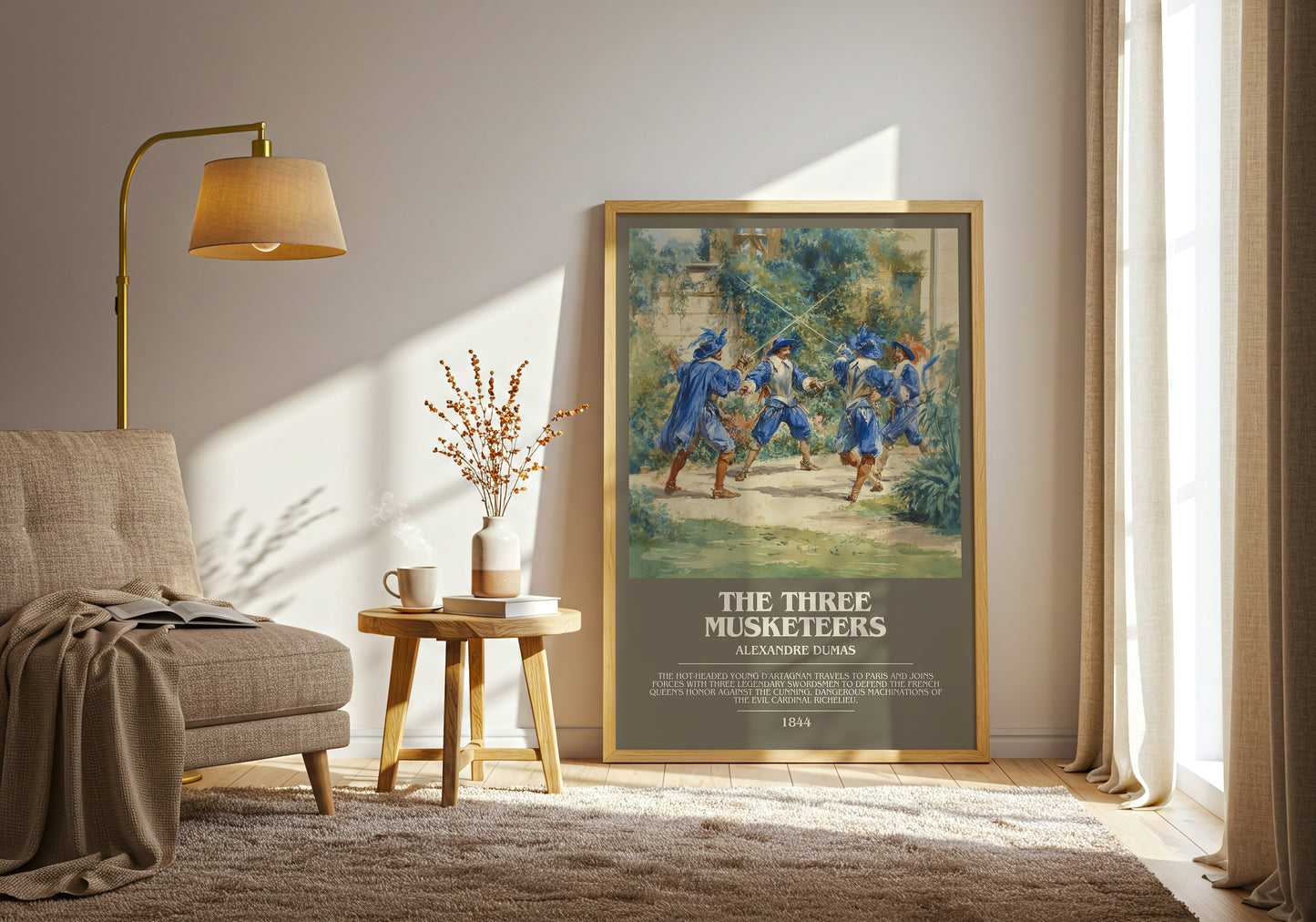 The Three Musketeers bookish print framed by window – literary home decor