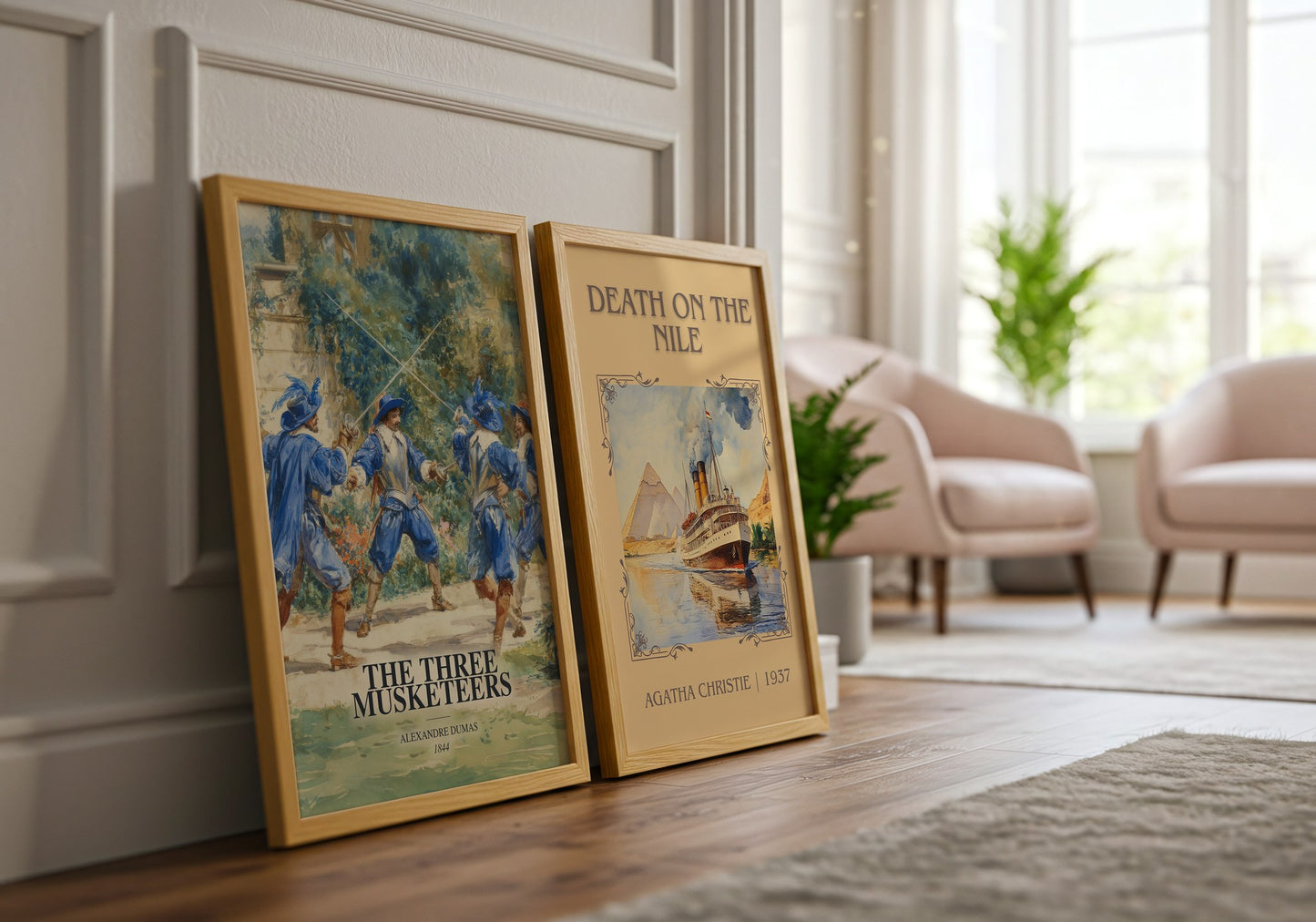 The Three Musketeers watercolour print framed by window – literary home decor