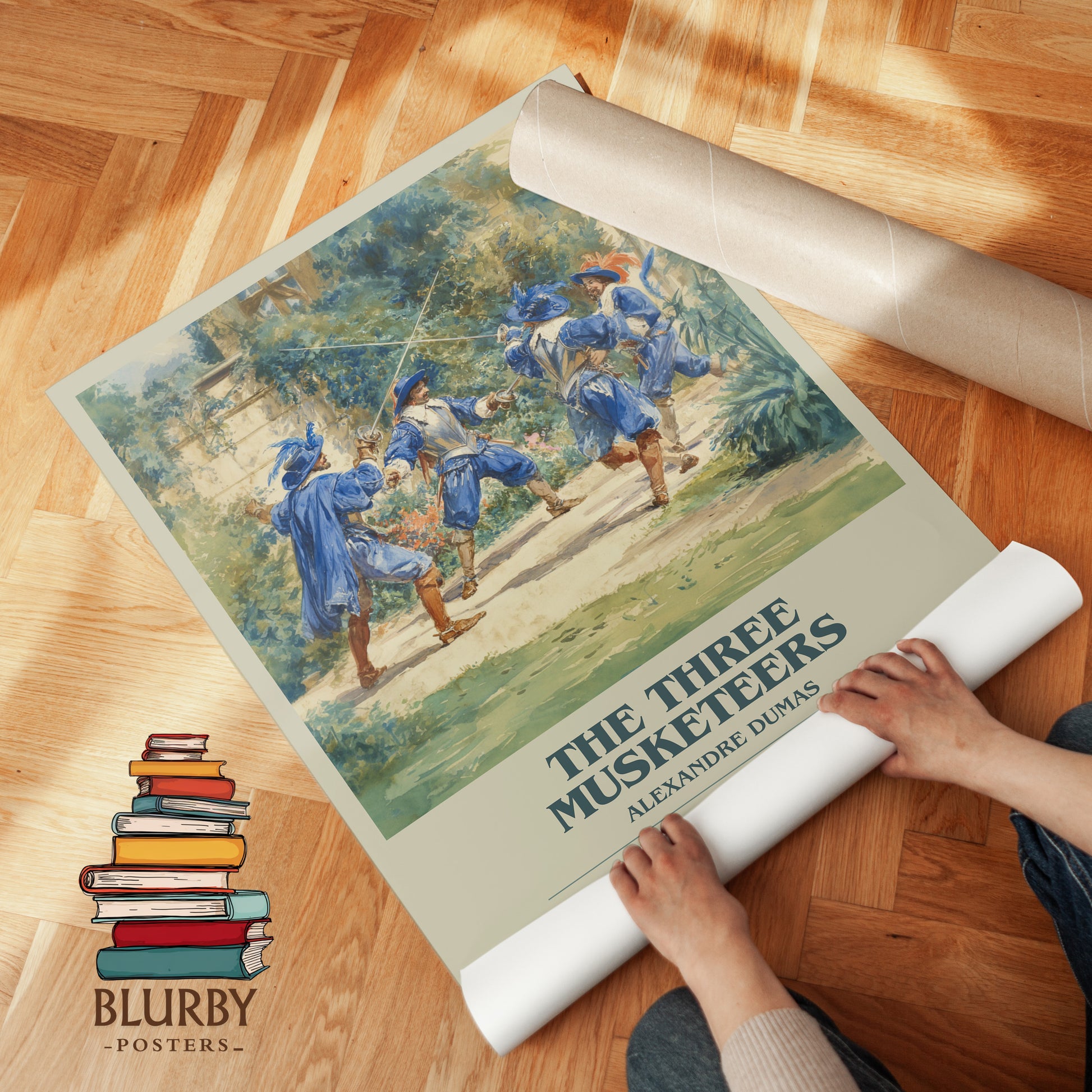 The Three Musketeers bookish print on bookshelf – Alexandre Dumas fan gift