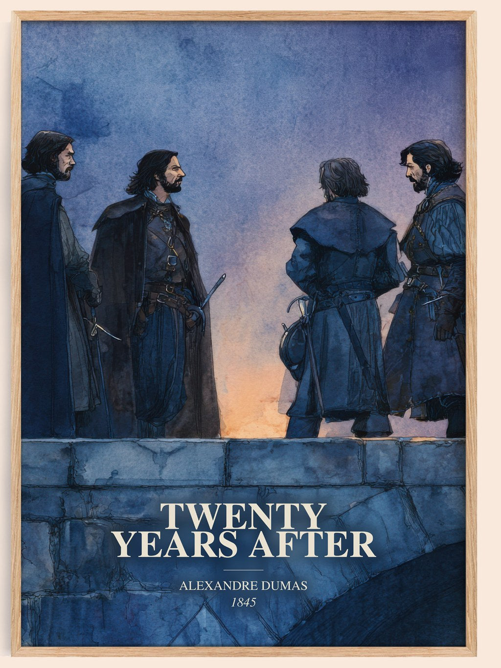 Twenty Years After watercolour book poster by Alexandre Dumas – framed literary art print