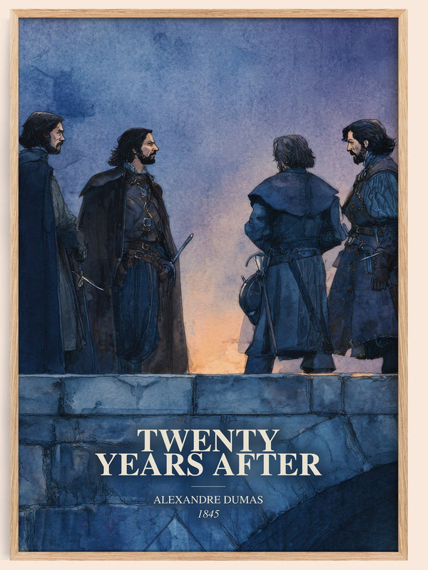 Twenty Years After watercolour book poster by Alexandre Dumas – framed literary art print