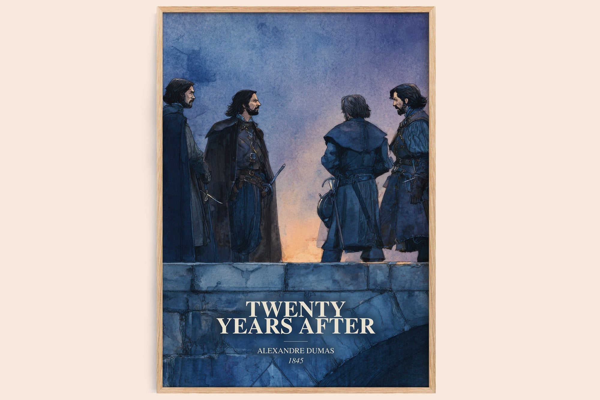 Twenty Years After watercolour book poster by Alexandre Dumas – framed literary art print