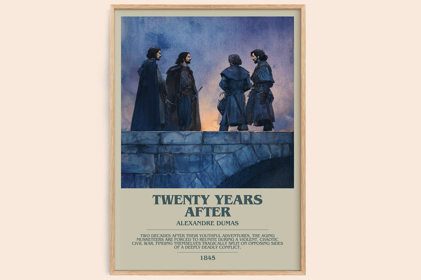 Twenty Years After bookish book poster by Alexandre Dumas – framed literary art print