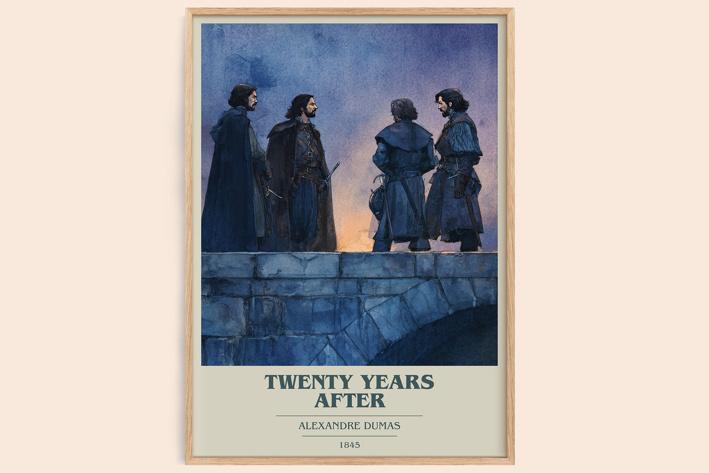 Twenty Years After book cover book poster by Alexandre Dumas – framed literary art print