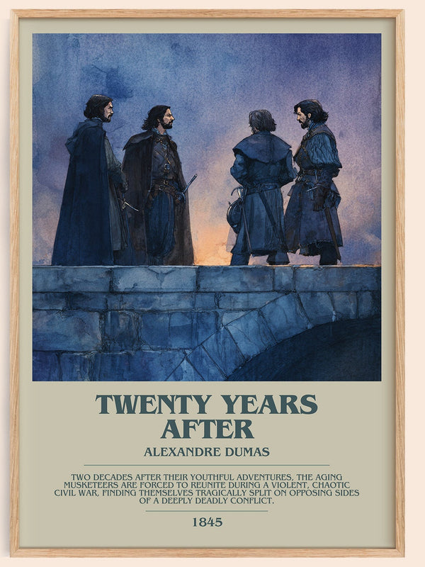 Twenty Years After bookish book poster by Alexandre Dumas – framed literary art print
