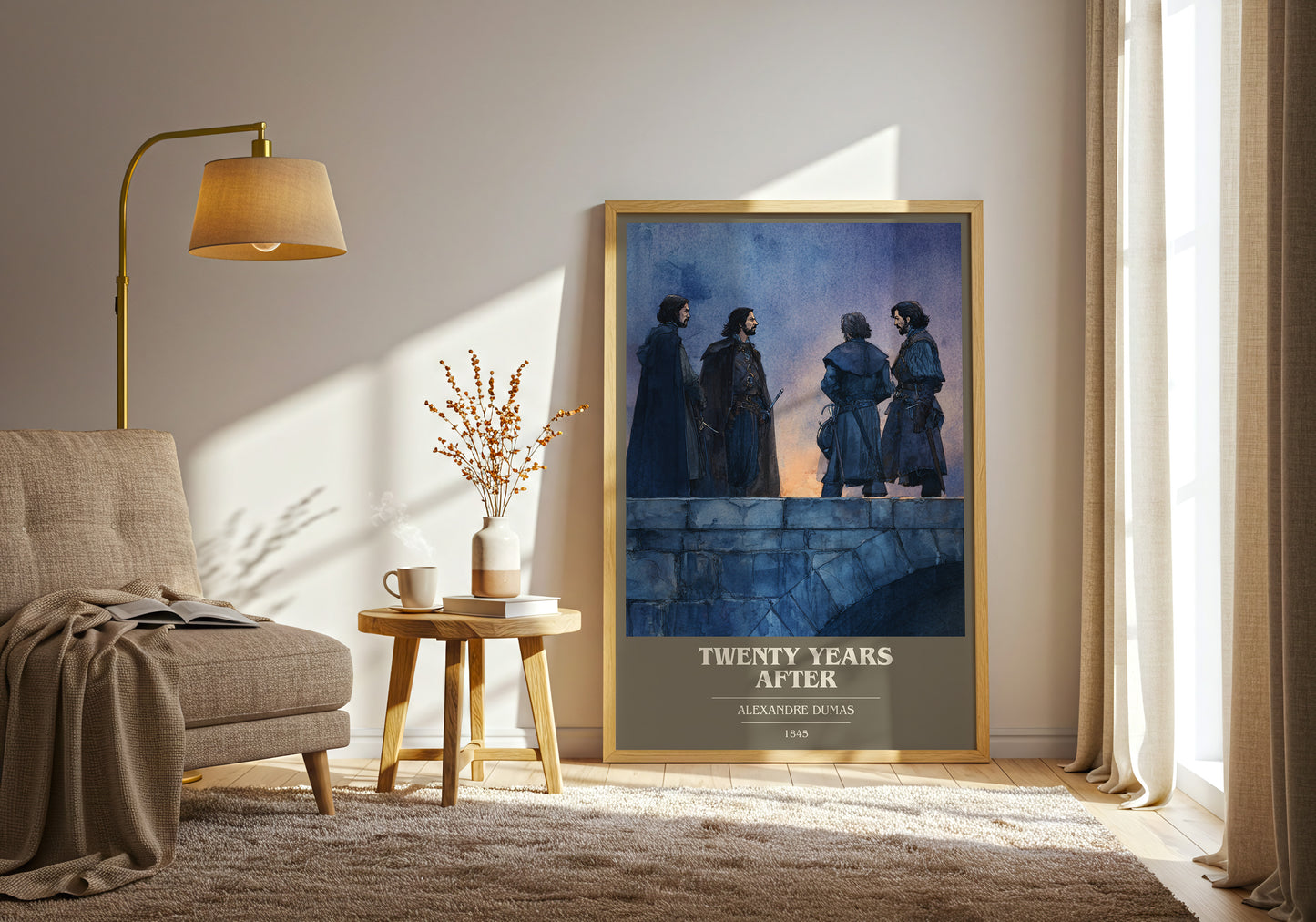 Twenty Years After book cover print framed by window – literary home decor