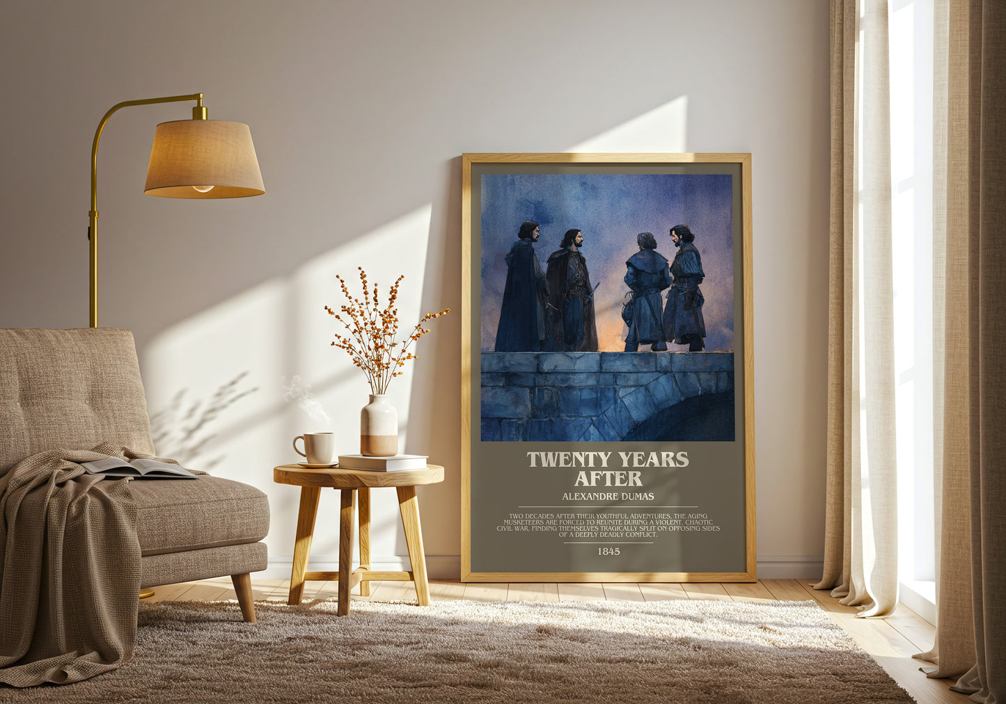 Twenty Years After bookish print framed by window – literary home decor