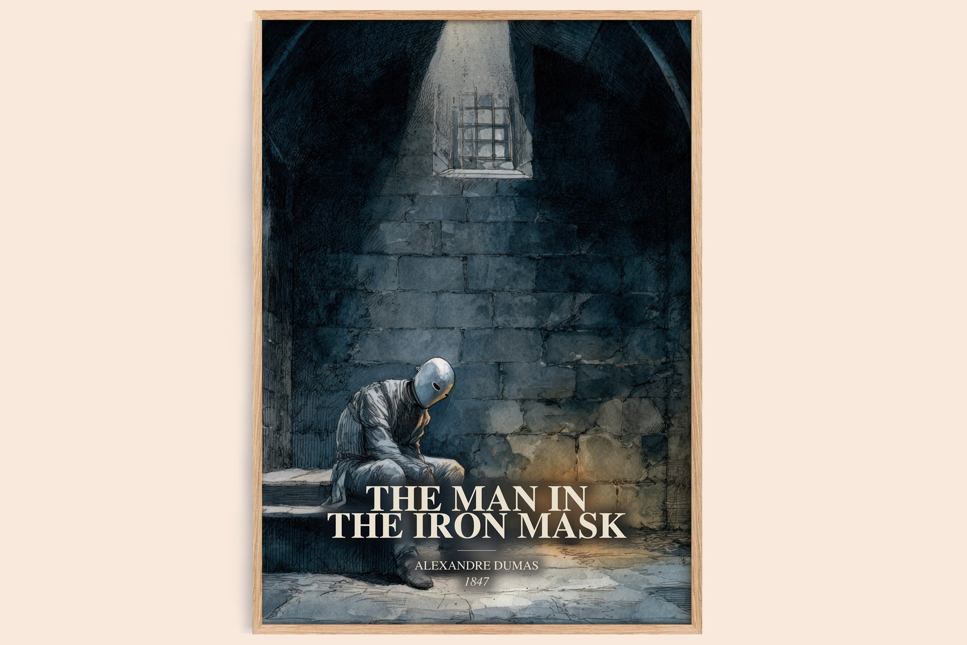 The Man In The Iron Mask watercolour book poster by Alexandre Dumas – framed literary art print