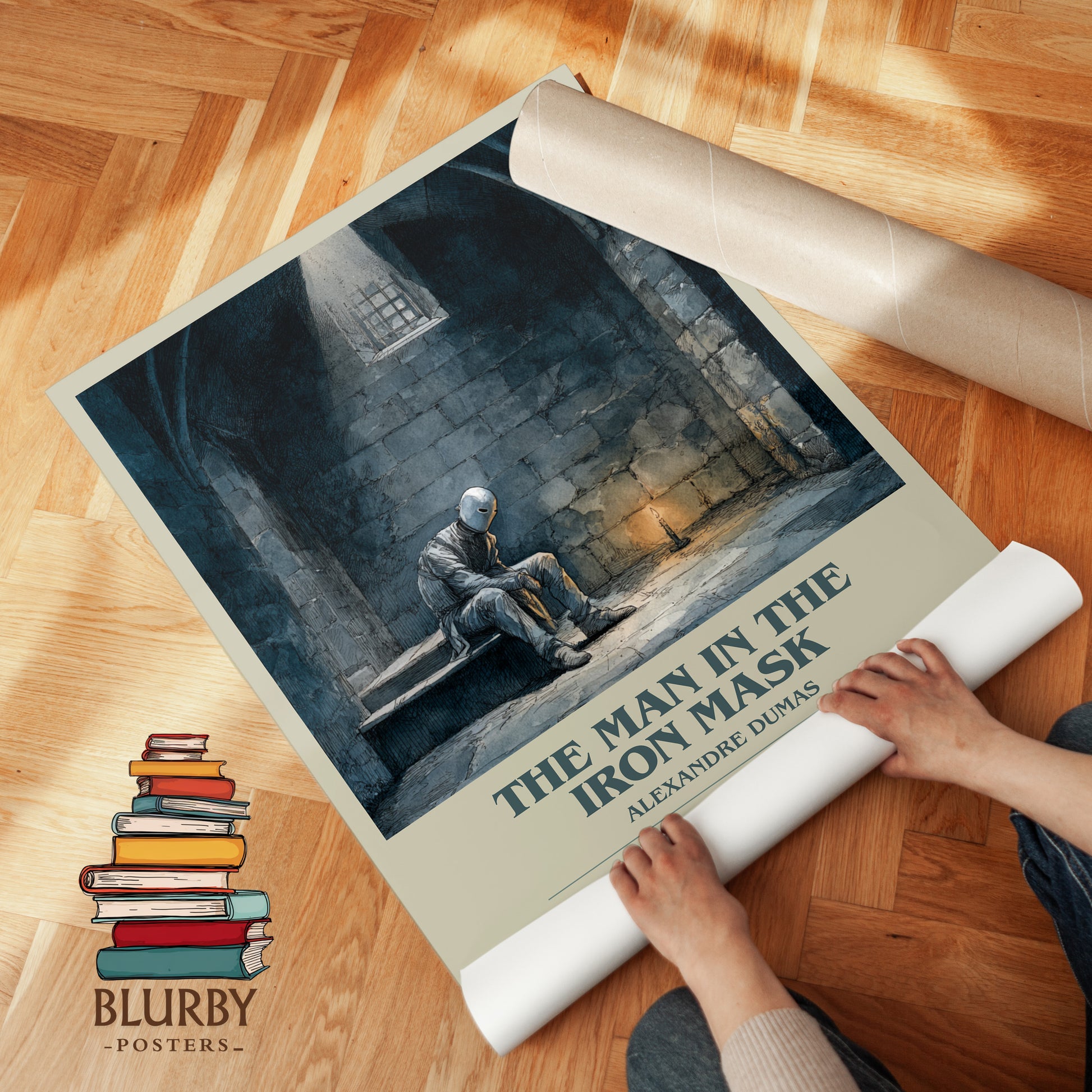 The Man in the Iron Mask bookish print on bookshelf – Alexandre Dumas fan gift