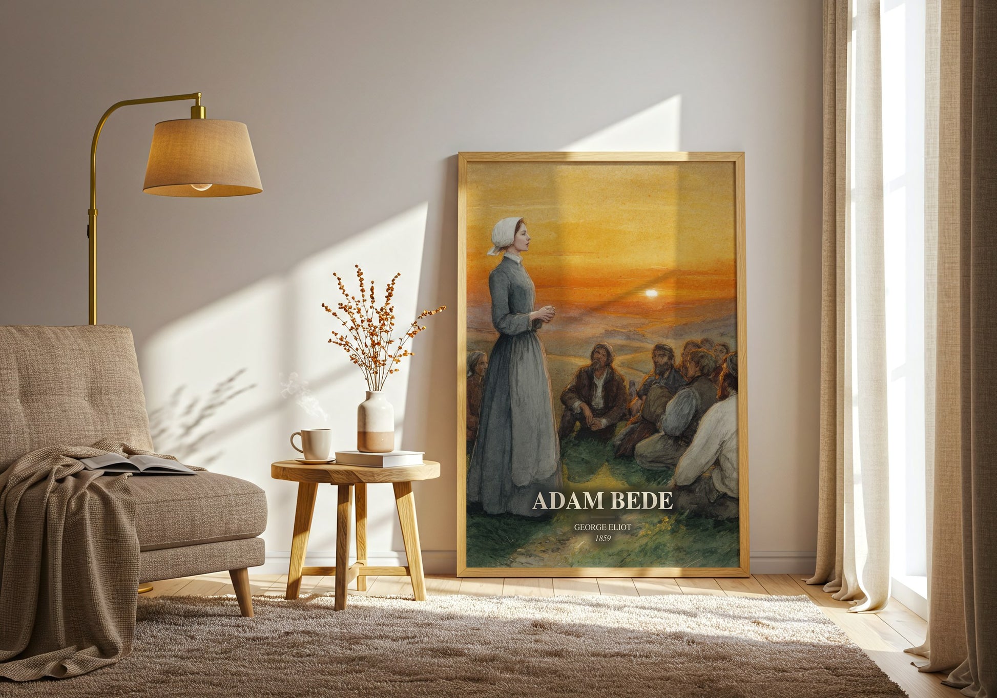 Adam Bede watercolour print in frame leaning in hallway – classic literature wall art