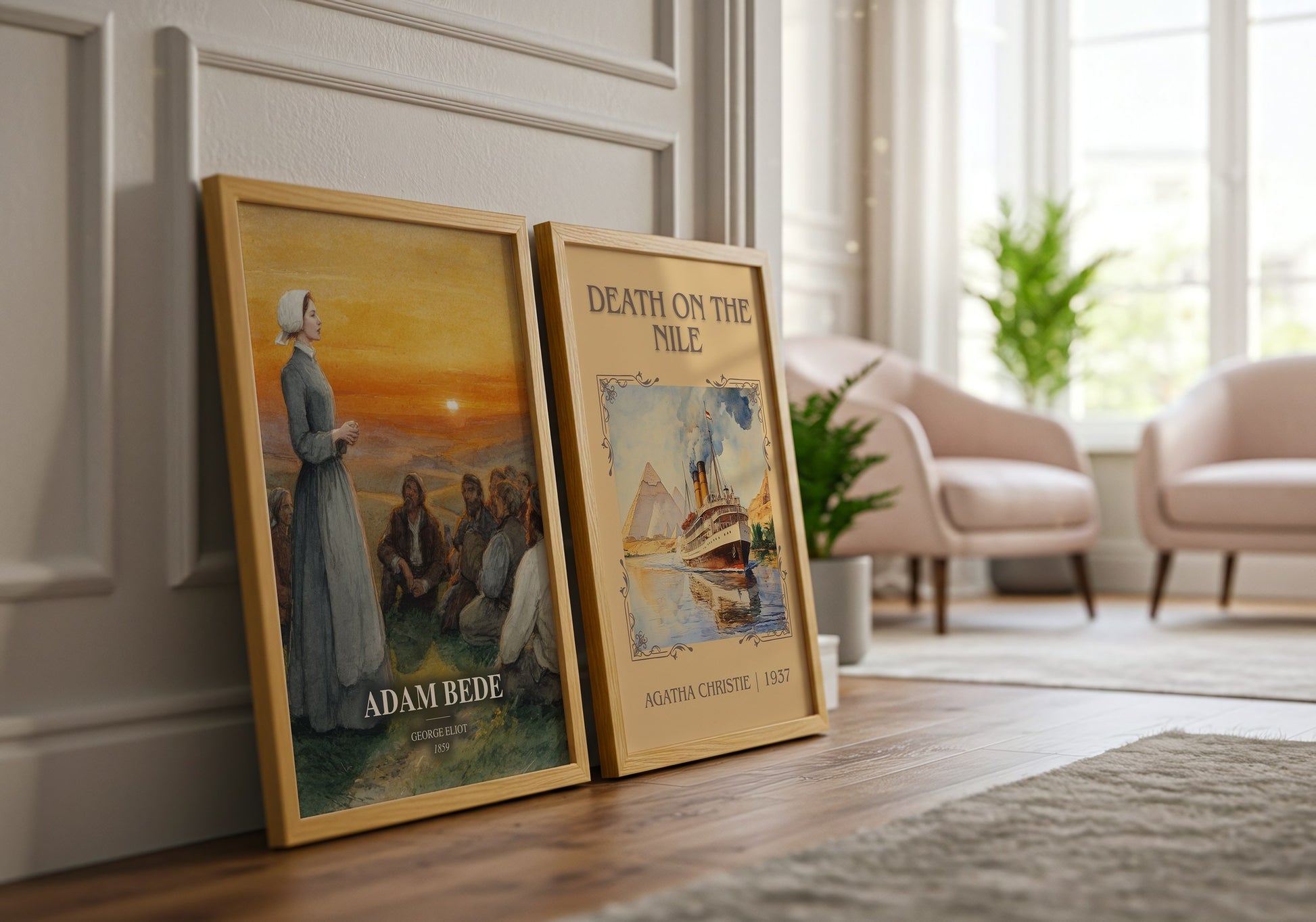 Adam Bede watercolour print framed by window – literary home decor