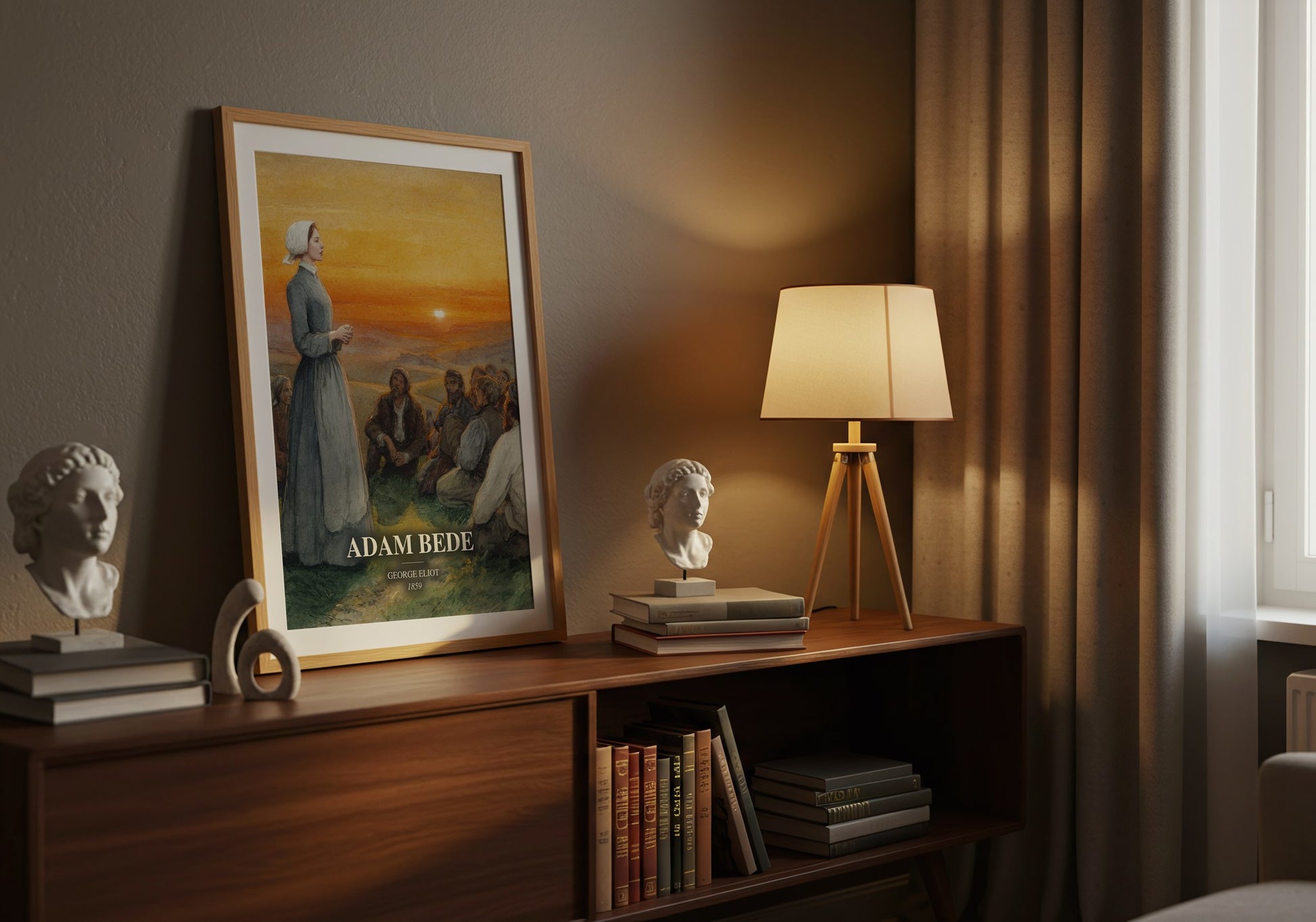 Adam Bede watercolour print on bookshelf – George Eliot fan gift