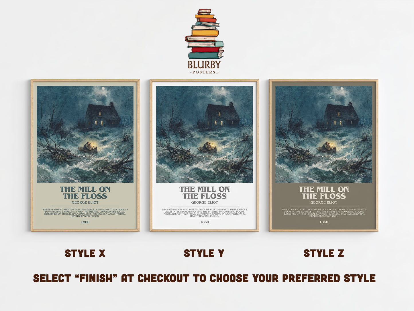 The Mill On The Floss bookish print in frame leaning in hallway – classic literature wall art