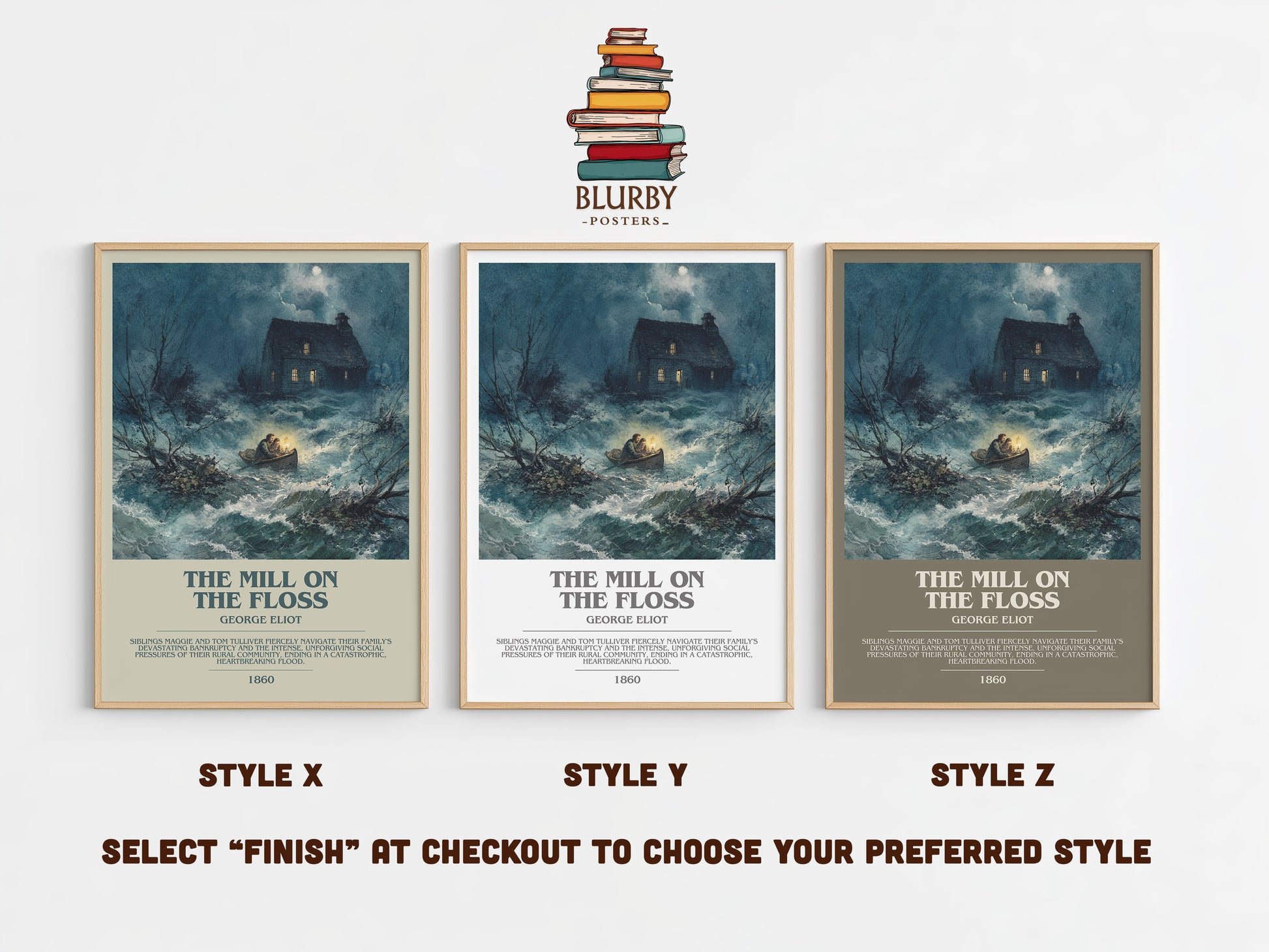 The Mill On The Floss bookish print in frame leaning in hallway – classic literature wall art